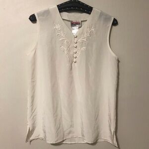 Embroidered Cream Sleeveless Top